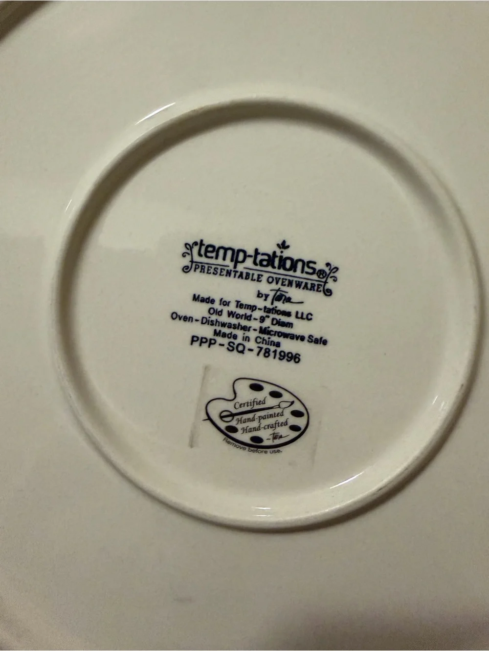 NWOT Temp-Tations Old World Cream & Orange Ceramic Plate